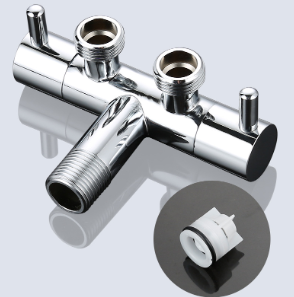 Massiv messing G1/2 dobbelt kontrolvinkelventil, 1 indgang 2 udgang 3-vejs omleder til badeværelse