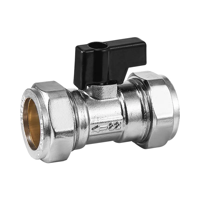 Fortykket messing dobbelt ferrule lige gennem kugleventil